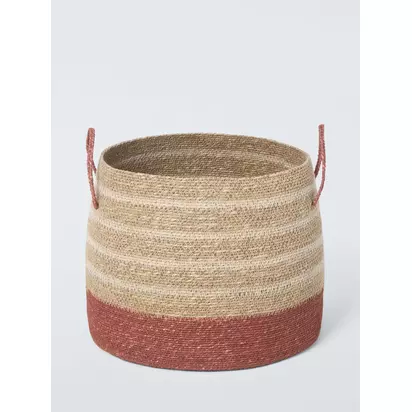 John Lewis Seagrass Basket with Handles, Medium, Auburn Auburn | H26.50 x W32 x D32cm