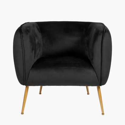 Lucca Black Velvet and Metal Armchair