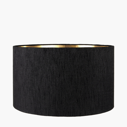 Stellan 35cm Black Slubbed  Silk Mix Gold Lined Cylinder Lampshade