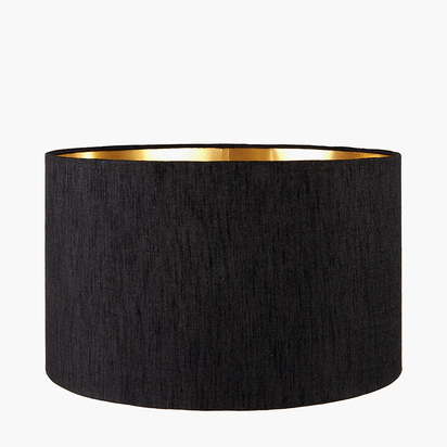Stellan 35cm Black Slubbed  Silk Mix Gold Lined Cylinder Lampshade