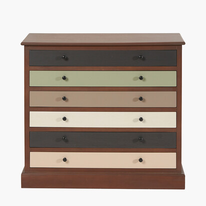 Loft Sage Multicoloured Pine Wood 6 Drawer Unit