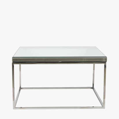 Elysee Mirrored Glass and Silver Metal Square Coffee Table