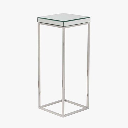 Elysee Mirrored Glass and Silver Metal Square Side Table