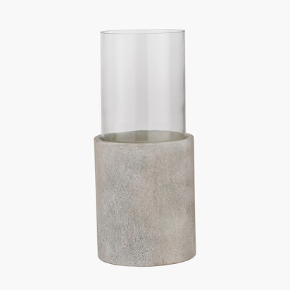 Stone Grey Metal and Clear Glass Hurricane