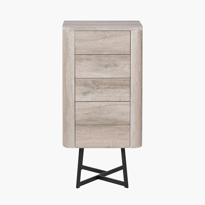 Ukiah Grey Oak Veneer and Black Metal 5 Drawer Tall Unit