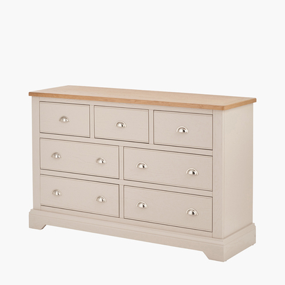 Fairford Parchment White Pine and Oak Wood 7 Drawer Unit