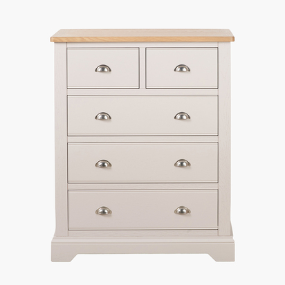 Fairford Parchment White Pine and Oak Wood 5 Drawer Unit