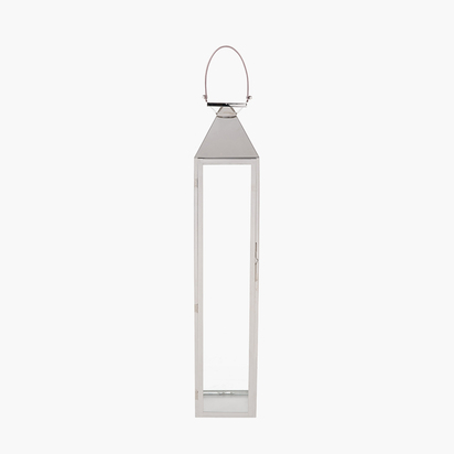 Silver Stainless Steel and Glass Large Tall Lantern