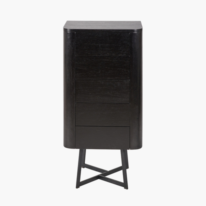 Ukiah Black Ash Veneer and Black Metal 5 Drawer Tall Unit