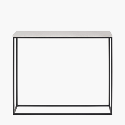 Kalani White Marble and Black Metal Rectangular Console Table