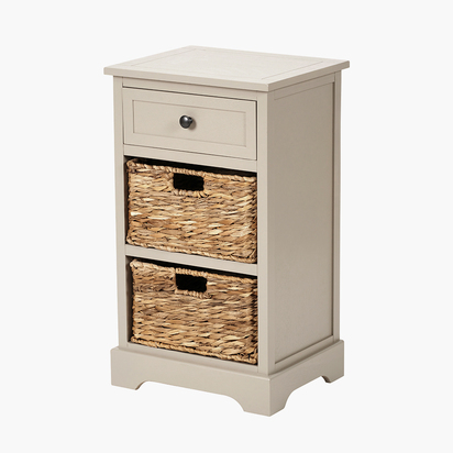Devonshire Putty Pine Wood 1 Drawer 2 Basket Unit