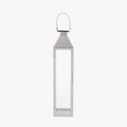 Silver Stainless Steel and Glass Medium Tall Lantern