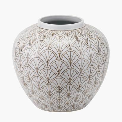Barbier White Art Deco Fan Ceramic Vase