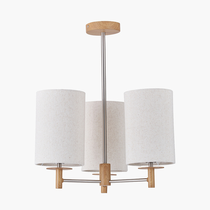 Bonham Natural Wood Veneer and Silver Metal 3 Light Pendant