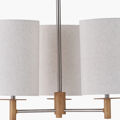 Bonham Natural Wood Veneer and Silver Metal 3 Light Pendant