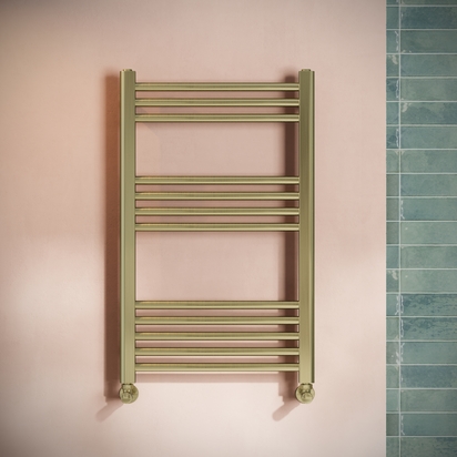 Toasty Glow Brushed Brass 22mm Heated Ladder Towel Rail - 800 x 500mm