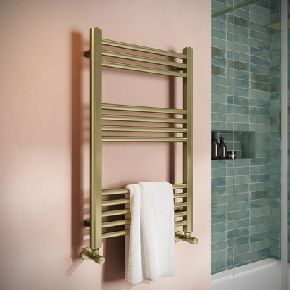 Toasty Glow Brushed Brass 22mm Heated Ladder Towel Rail - 800 x 500mm