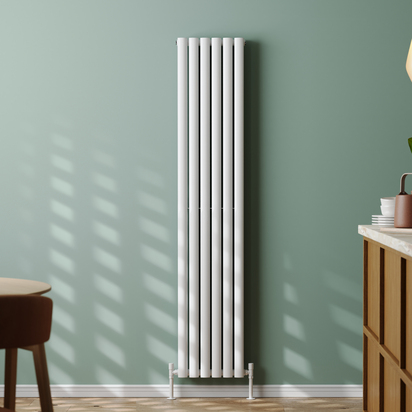 Toasty Ember White Oval Double Panel Vertical Radiator - 1800 x 360mm