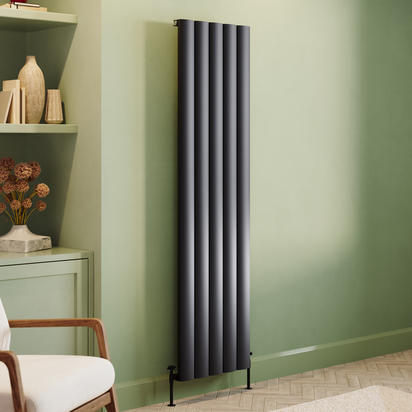 Toasty Forma Matt Black Vertical Aluminium Radiator - 1800 x 470mm