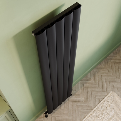Toasty Forma Matt Black Vertical Aluminium Radiator - 1800 x 470mm