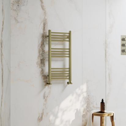 Toasty Glow Premium Brushed Brass 25mm Heated Towel Rail - 800 x 400mm