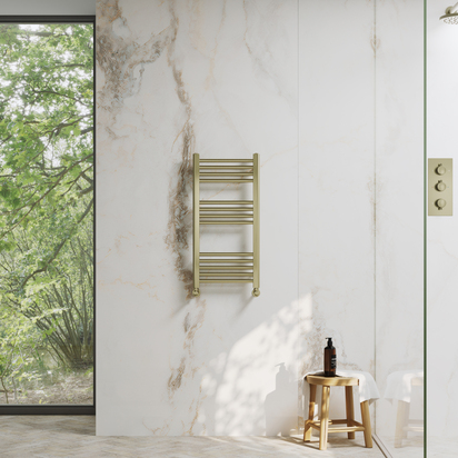 Toasty Glow Premium Brushed Brass 25mm Heated Towel Rail - 800 x 400mm