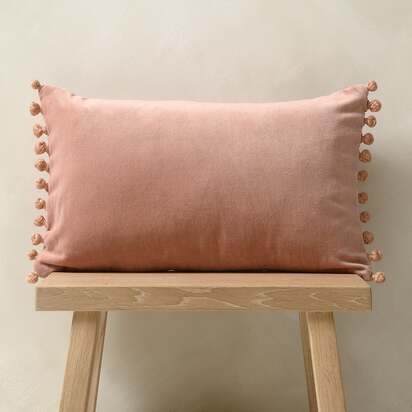 Cotton Velvet Cushion With Pom Poms 30x50cm Pale Old Rose - Home Accessories - The Cotswold Company