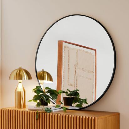Marbury 100cm Metal Round Mirror - Black