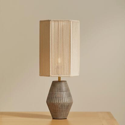Haveri Mango Wood Table Lamp with Natural  Shade - 63cm