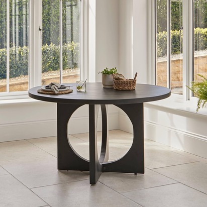 Jade Jet Black Round Acacia Wood Dining Table