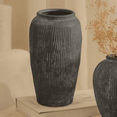 Anze 30cm Terracotta Vase - Rustic Black