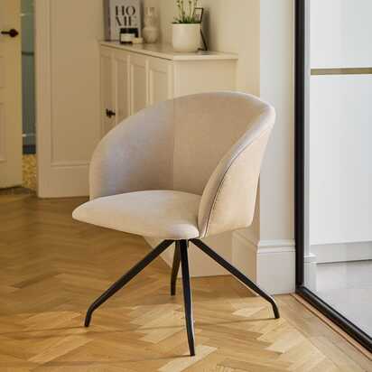 Archer Office Swivel Chair - Soft Beige Faux Leather with Black legs