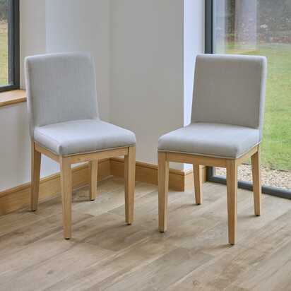 Nolan Fawn Linen Dining Chairs - Set of 2 - Whitewash Oak Legs