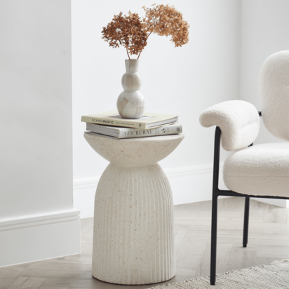 Zaliki Concrete Round Side Table - Pearl Terrazzo