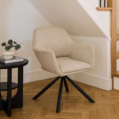 Parker Office Swivel Chair - Natural Beige with Black Metal Legs