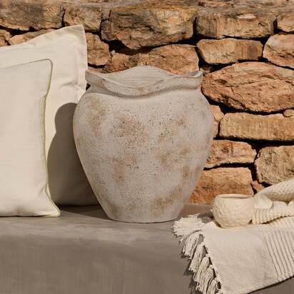 Tomar Fiber Cement 38.5cm Garden Planter - Rustic White
