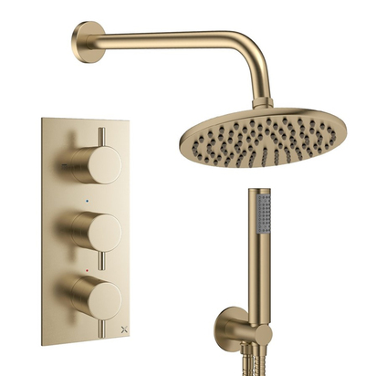 Crosswater MPRO 2 Outlet 3 Handle Shower Bundle - Brushed Brass