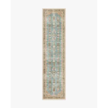 Pradera Blue & Terracotta Flatwoven Rug - 75 x 305 cm - Rug + Pad System