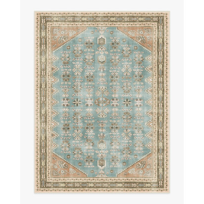 Pradera Blue & Terracotta Flatwoven Rug - 275 x 365 cm - Rug + Cushioned Pad System