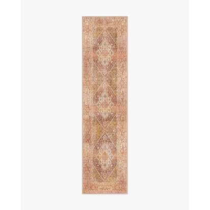 Santiago Coral & Gold Flatwoven Rug - 75 x 305 cm - Rug + Cushioned Pad System