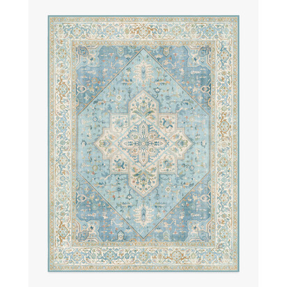 Santiago Blue & Cream Flatwoven Rug - 275 x 365 cm - Rug + Pad System