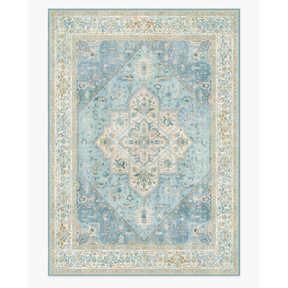 Santiago Blue & Cream Flatwoven Rug - 305 x 425 cm - Rug + Pad System