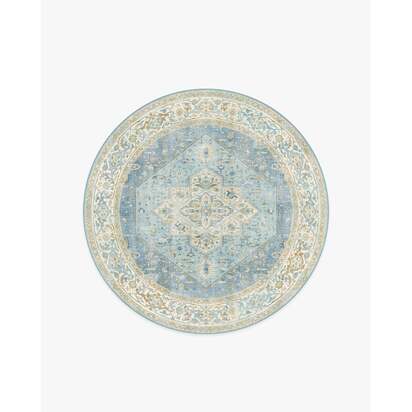 Santiago Blue & Cream Flatwoven Rug - 185 Round cm - Rug + Cushioned Pad System