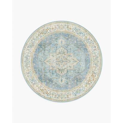 Santiago Blue & Cream Flatwoven Rug - 245 Round cm - Rug + Cushioned Pad System