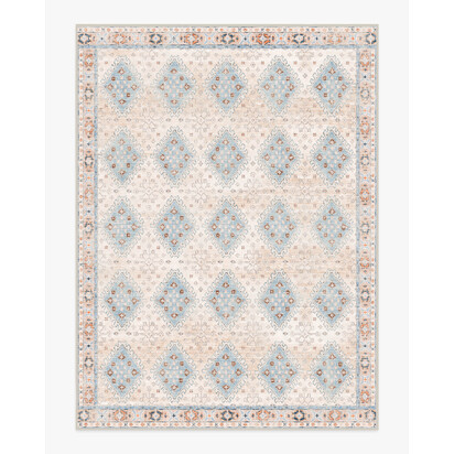 Zosia Cream & Light Blue Flatwoven Rug - 275 x 365 cm - Rug + Cushioned Pad System