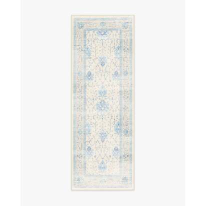 Serafina Cream & Blue Flatwoven Rug - 75 x 215 cm - Rug + Pad System