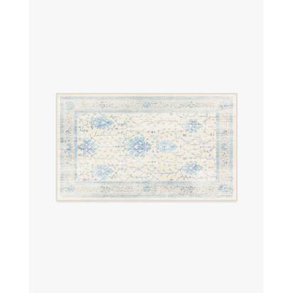 Serafina Cream & Blue Flatwoven Rug - 90 x 150 cm - Rug + Pad System