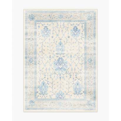 Serafina Cream & Blue Flatwoven Rug - 150 x 215 cm - Rug + Pad System