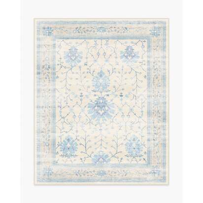 Serafina Cream & Blue Flatwoven Rug - 245 x 305 cm - Rug + Pad System