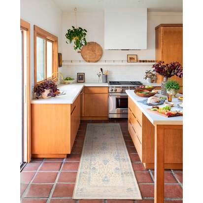 Serafina Cream & Blue Flatwoven Rug - 245 x 305 cm - Rug + Pad System